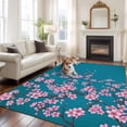 thumbnail image 2 of Spring Floral Area Rugs 5'x7', Small Throw Rugs for Laundry Room Playroom, Watercolor Pink Cherry Blossom Branches Blue Indoor Outdoor Rug Non-Slip Low Pile Carpet Runner Reversible Floor Mats, 2 of 8