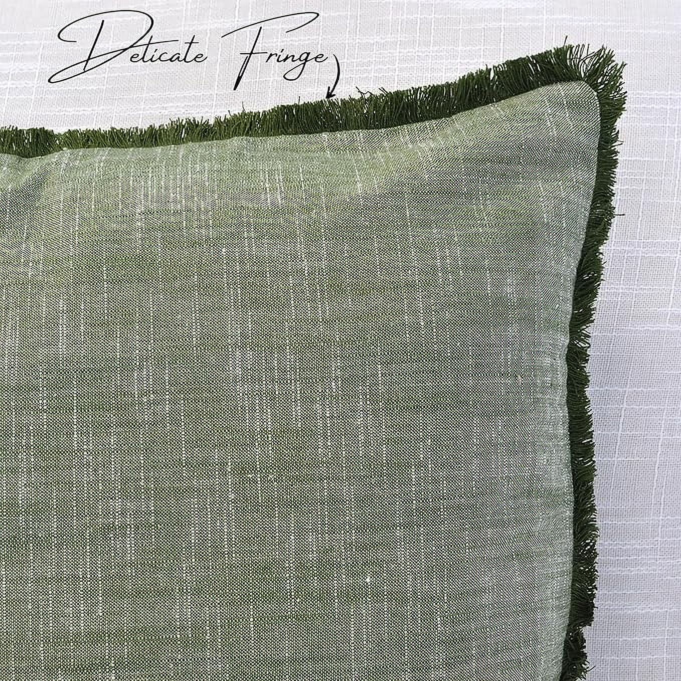20x20 Organic Cotton Throw Pillow Covers Green With Decorative Fringe Boho Farmhouse Cushion Cover with Tassels Linen Like Textured Accent Pillowcases for Bed Couch Chair Sofa Living Room Set of 2