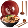 thumbnail image 2 of 8 Inch Ceramic Ramen Bowl Set of 2, 40oz Japanese Bowls with Spoons & Chopsticks,Durable,Microwave & Dishwasher Safe,Perfect for Ramen,Pho,Salad,Soup,Noodles，Mixing bowls（Carnelian）, 2 of 10