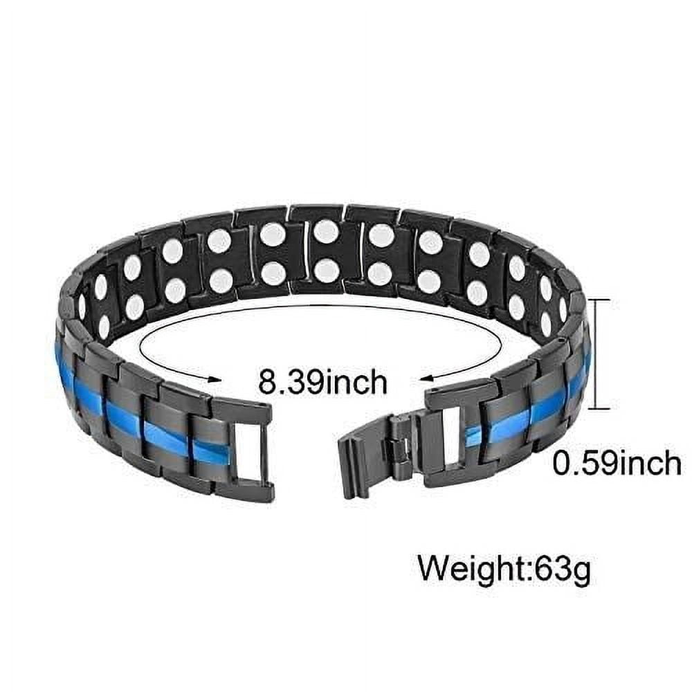 8.5" Inch Mens Magnetic Titanium Steel Bracelet - Black & Blue and Fancy Box.