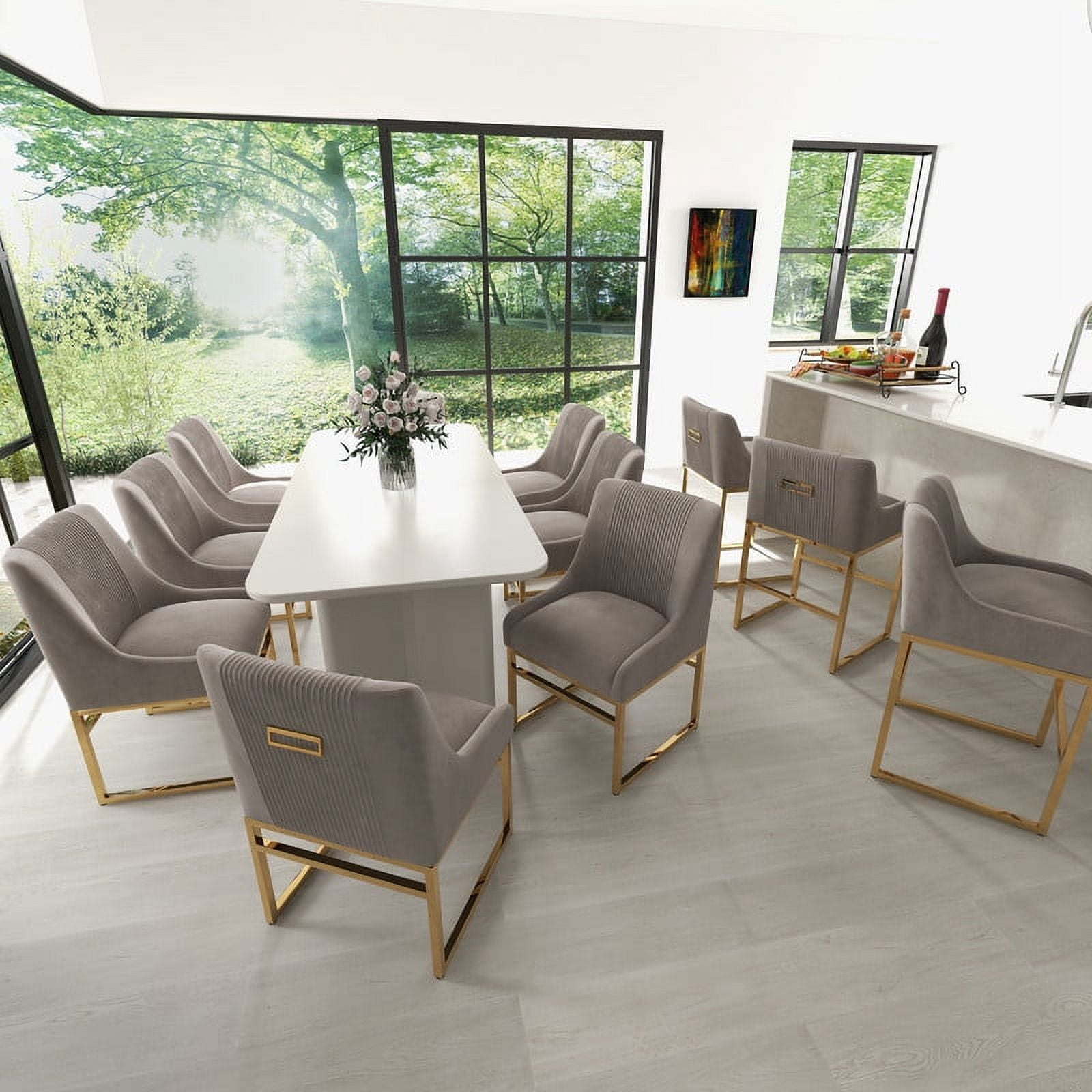 SEYNAR Modern Velvet Upholstered Accent Dining Chairs Set of 8, Kitchen Side Chair with Metal Frame for Living Room