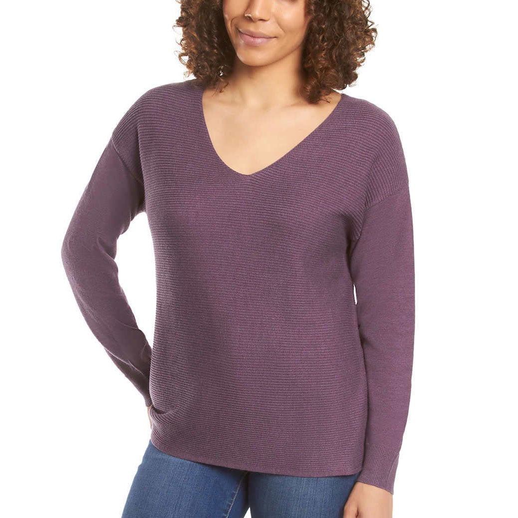 Ella Moss Women's Large Long Sleeve V-Neck Cozy Sweater Top, Purple -  Walmart.com
