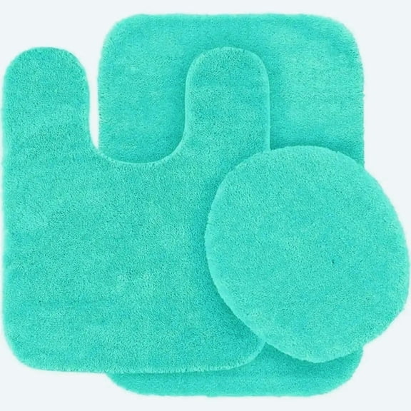 3 Piece #6 mint solid bathroom rug set 1 bat mat 19" x 30", 1 contour mat 19"X 19", 1 lid cover 19"X 19" anti slip with rubber backing chenille super soft touch