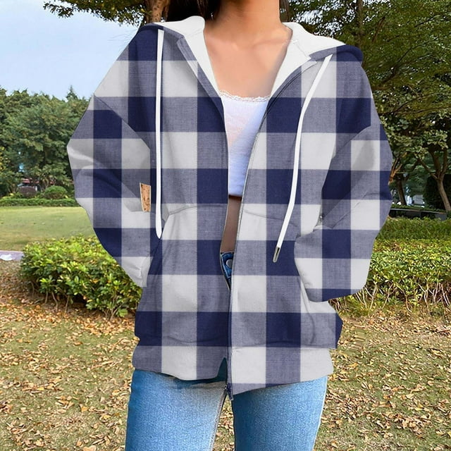 ICHUANYI Clearance Women's Casual Printed Zippered Long Sleeved Hooded Sweater Jacket Top(Dark Blue, S) ICHUANYI WER2023081513261