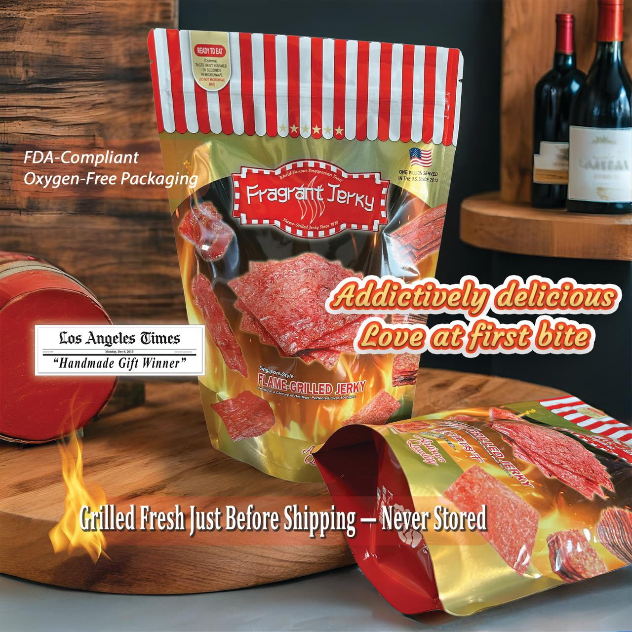 Singapore-Style Fire-Grilled  Beef Jerky (Black Pepper Flavor 8 oz.) *Grilled Fresh to Your Order *Shipped the Same Day - L.A. Times "Handmade Gift" Winner