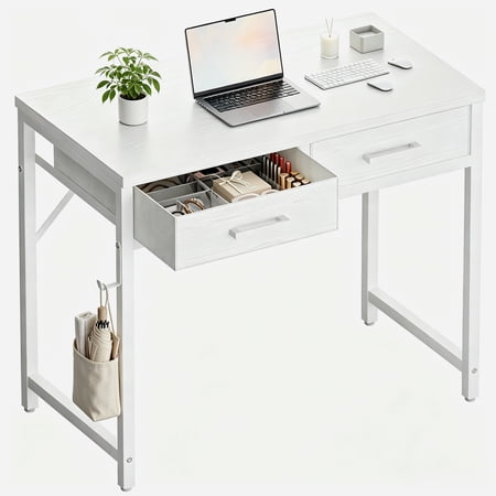 32 Inch Small Computer Desk with 2 Drawers Home Office Writing Table for Bedroom Study and Small Spaces