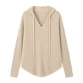 thumbnail image 4 of Hoodies for Women V Neck Waffle Knitted Long Sleeve Drawstring Pullover Sweatshirt Casual Fall Winter Top, 4 of 8
