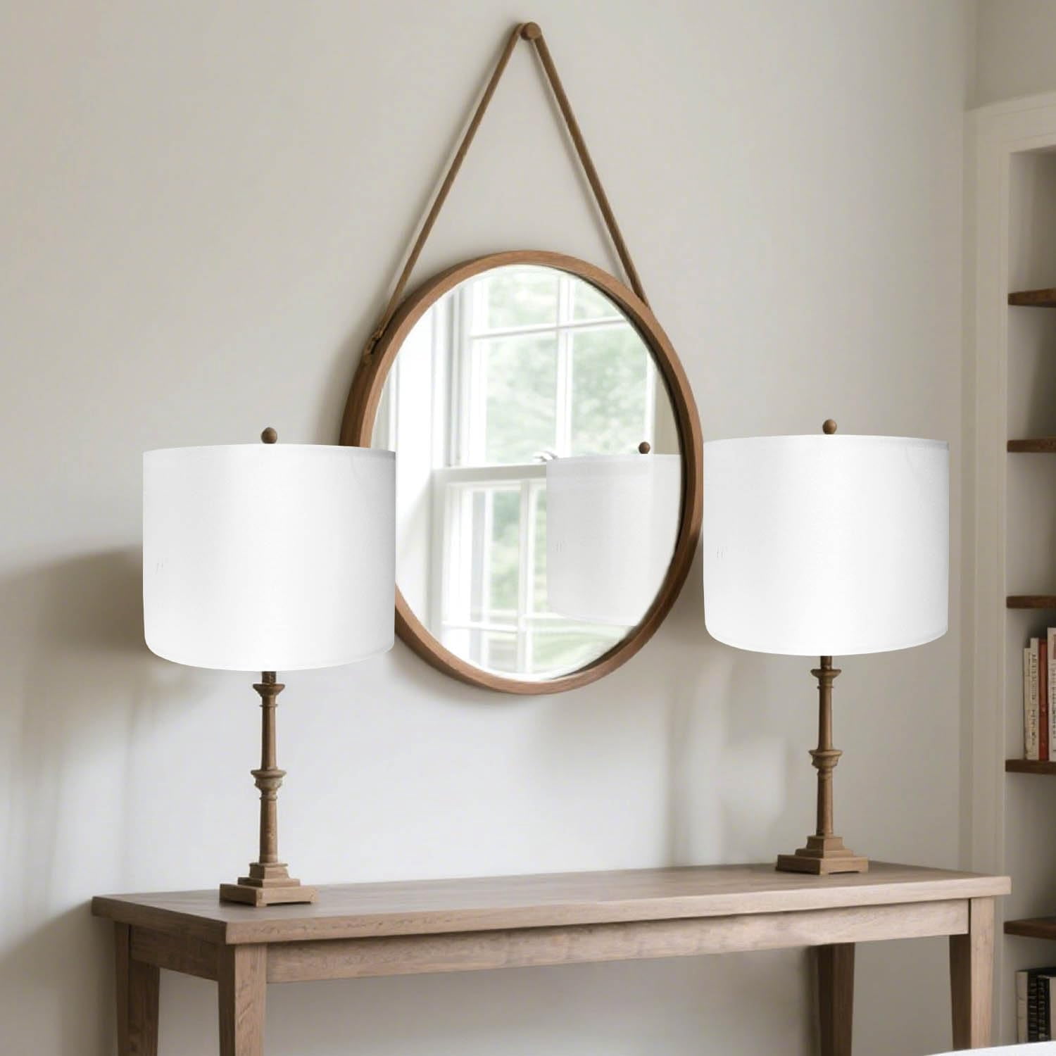 White Lamp Shades Set of 2, Medium Drum Lamp Shade 13"Top x 13"Bottom x 10"High(Spider), Lampshades Replacement for Table Lamps Floor Lamps, Natural Linen Hand Crafted, Easy Assembly Required