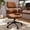 Brown-Leather, variant on Genpo Desk Chair with Wheels and Arms, White Linen Fabric Executive Office Chair with Memory Foam Wide Seat, Padded Arms, Lumbar Support and Adjustable Height