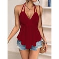 thumbnail image 4 of Women Tie Back Tank Tops Criss Deep V Neck Spaghetti Strap Backless Tanks Going Out Wine Red M, 4 of 9