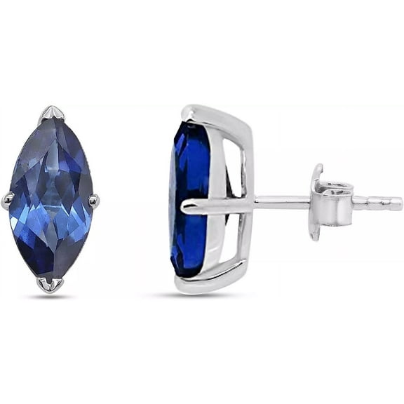 Women's 2 Ct Marquise Cut Simulated Sapphire Stud Earring 925 Sterling Silver