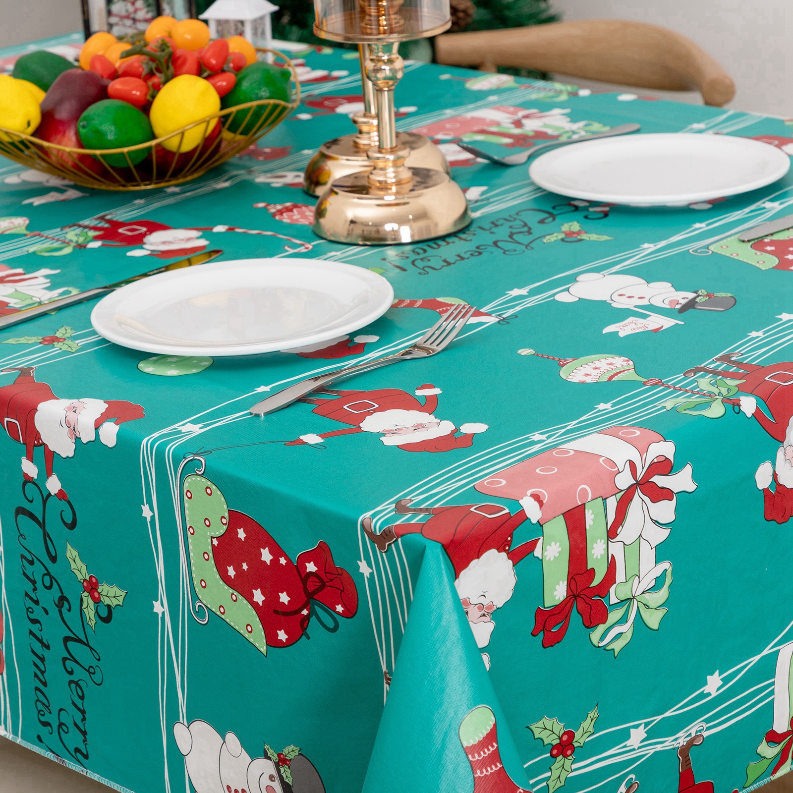 RAY STAR Christmas Rectangle Tablecloth 52x70 inch Waterproof Holiday Decoration Tablecloth Xmas Plastic SpillProof Table Cover