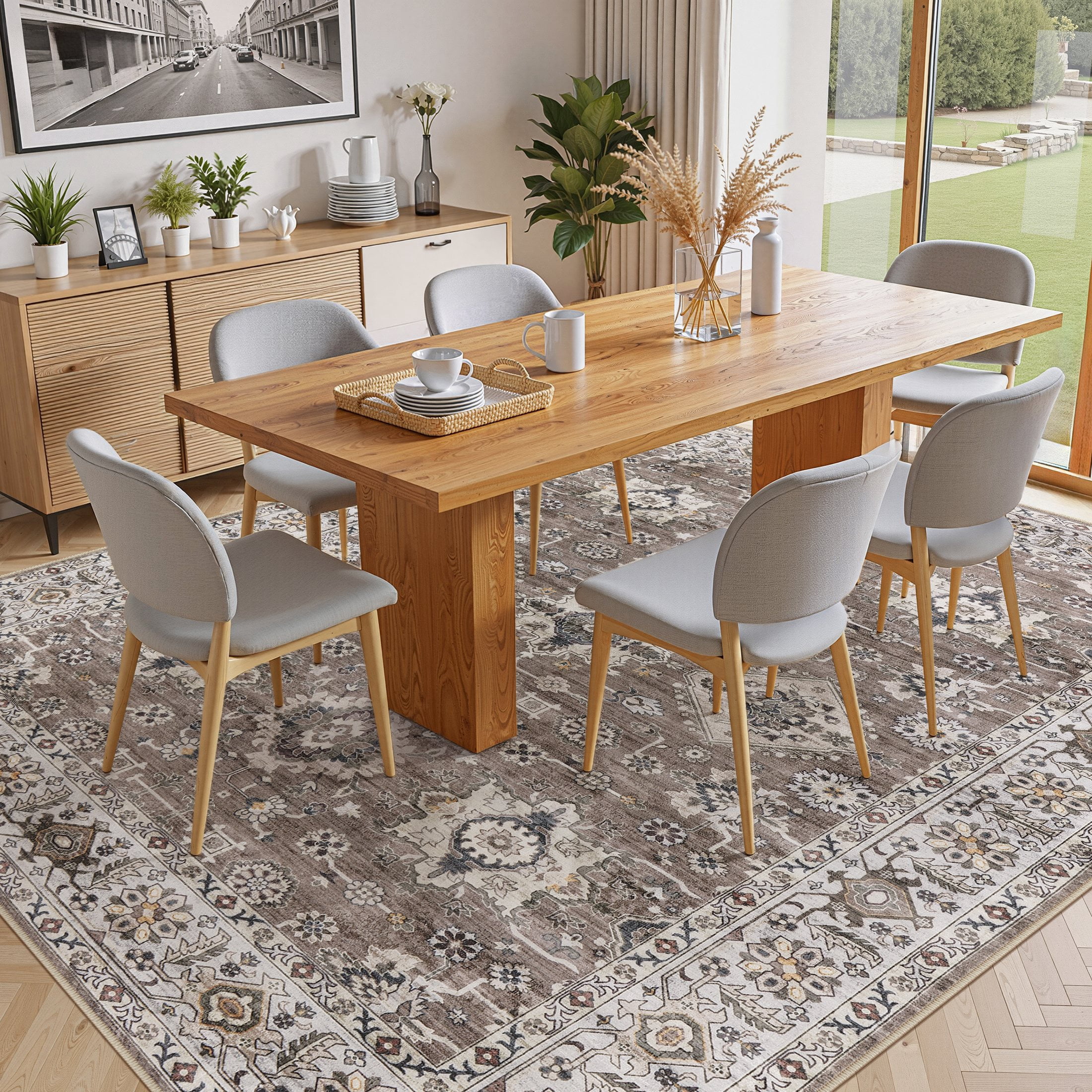 Uermei 10'x14' Large Area Rugs for Living Room: Non-Slip Indoor Carpet, Large Washable Vintage Foldable Rug for Bedroom Dining Room Office - Brown