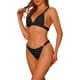 thumbnail image 4 of Conjuntos de bikini de triángulo de 2 piezas para mujer, tirantes anchos ajustables con anillo, cierre en la espalda, trajes de baño acanalados, talla X-Large, color negro, 4 of 5