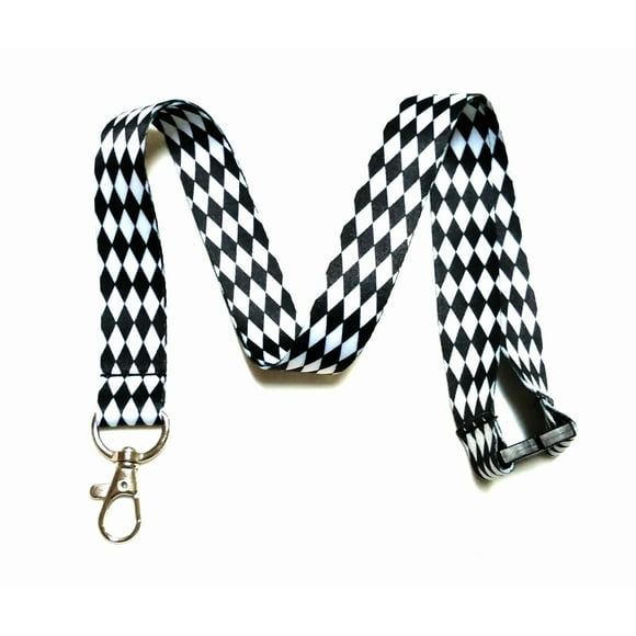 Break Away Black & White Print Lanyard Key Chain Id Badge Holder (Diamond)
