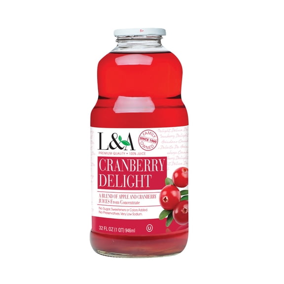 L & A Juice - Juice Cranberry Delight - 32 Fo, Case of 6