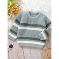 thumbnail image 5 of Toddler Baby Boy Girl Fall Sweater 6 9 12 18 24 Months 2T 3T Stripe Long Sleeve Round Neck Chunky Knitwear Pullover Tops, 5 of 8