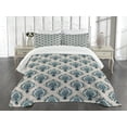 thumbnail image 3 of Ambesonne Damask Quilted Bedspread Set 3 Pcs, Nostalgic Baroque Blooms, Queen Size, Tan Petrol Blue, 3 of 5