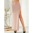 thumbnail image 3 of Women'S Midi Skirt Drawstring High Waist Slit Sweat Skirts Pink S, 3 of 7