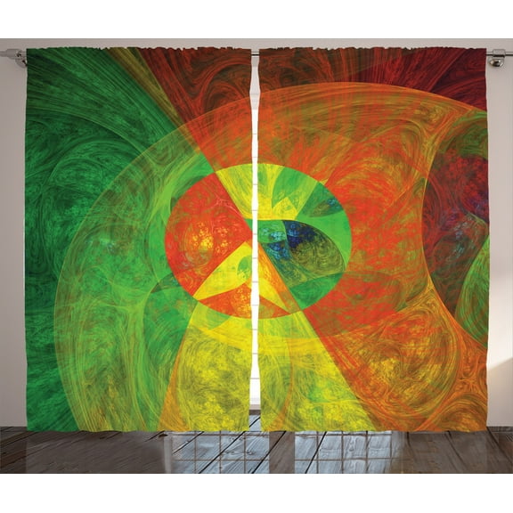 Ambesonne Psychedelic Curtains 2 Panel Set, Abstract Surreal, 108" x 84", Green Yellow