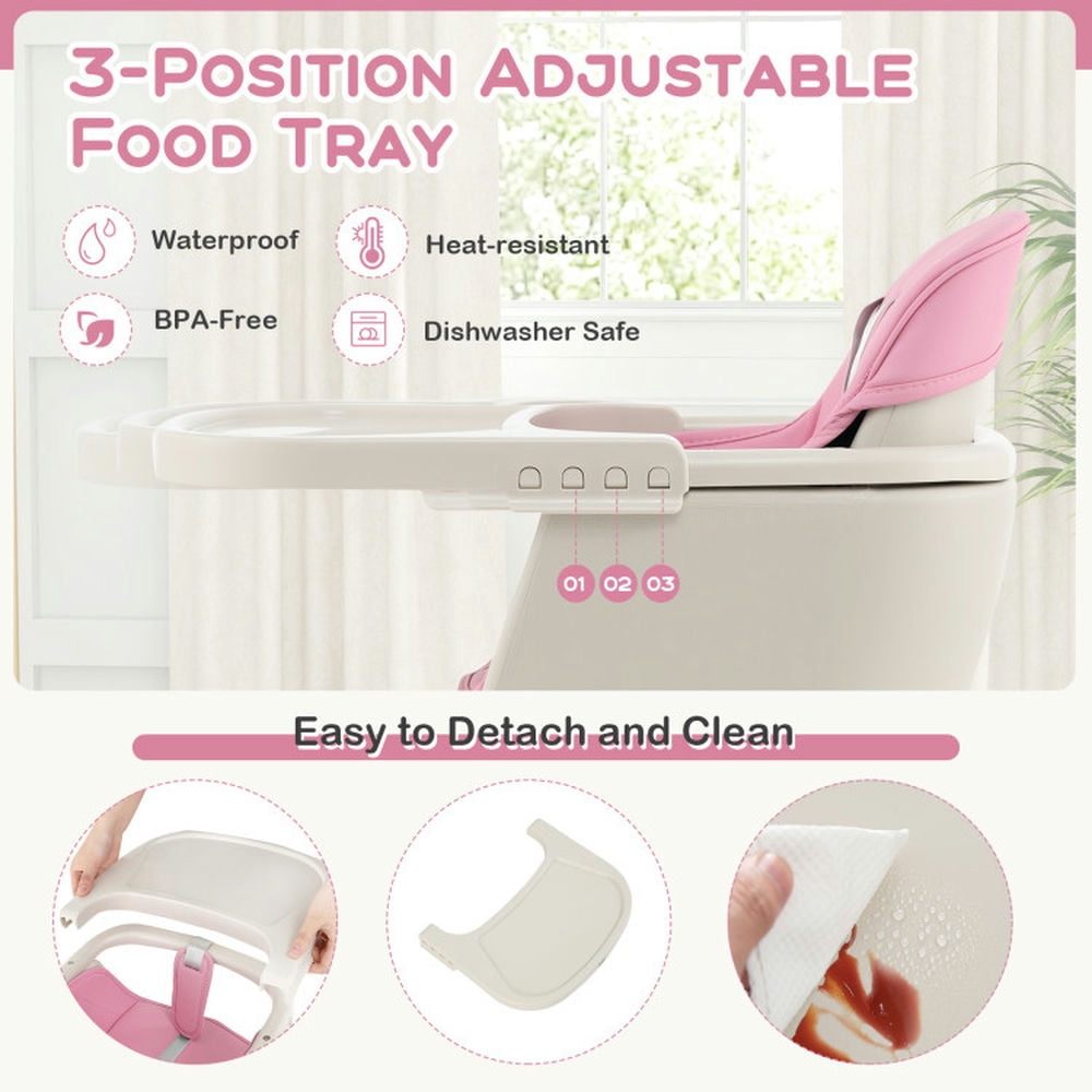 Yardi Yard 3-in-1 Convertible Wooden High Chair with Cushion-Pink, Compact and Portable High Chair, Foldable High Chair, High Chair