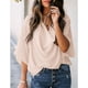 thumbnail image 2 of Tops fruncidos para mujer, cuello en V, manga corta de murciélago, blusa informal holgada de Color puro para mujer, para fiesta, oficina, viajes, albaricoque XXL, 2 of 6