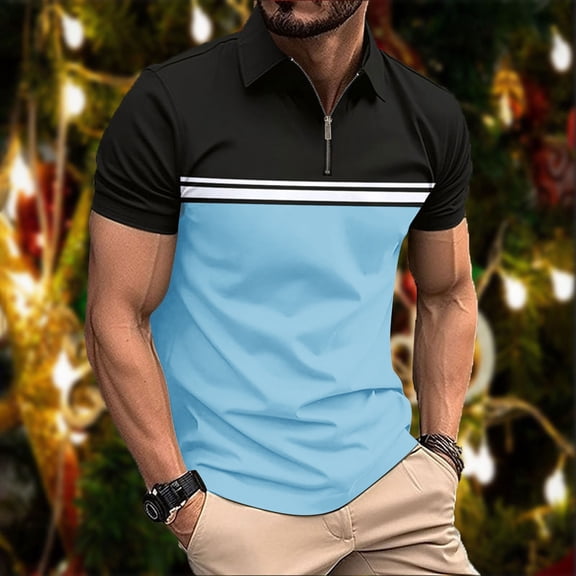 COSFO Casual Mens Polo Shirts Mesh Striped Short Sleeve Shirt Golf Collared Moisture Wicking Pullover Loose Fit Tops