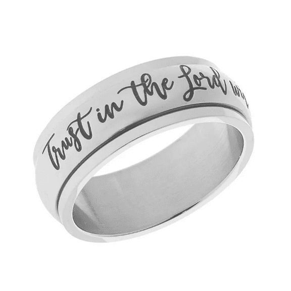 8mm Stainless Steel Women's Men's Spinner Ring - Trust in The Lord with All Your Heart Christian Religious Ring Anxiety & Stress Relief
