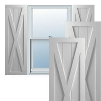 Ekena Millwork 15"W x 31"H True Fit PVC Single X-Board Farmhouse Fixed Mount Shutters, Primed (Per Pair - Hardware Not Included)