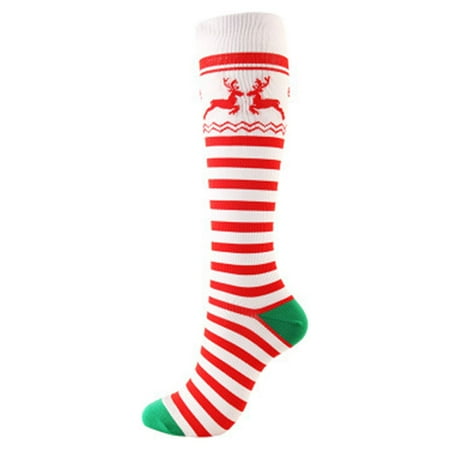 

maytalsoy 1 Pair Christmas Style Sock Sports Socks Anti Fatigue Knee Stocking New Year Gifts Accessory Cycling Sporting Running Stripe L/XL