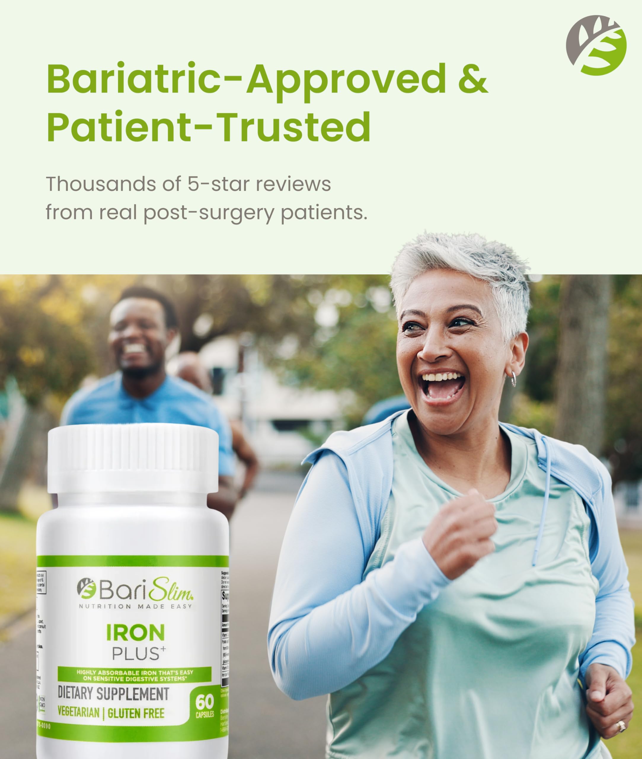 BariSlim Iron Plus Capsules for Bariatric Patients - Unisex, Adults | 2 Month Supply (60 Servings)