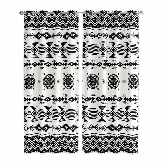 Black White Boho Kitchen Curtains Window Panels, Vintage Abstract Art Ethnic Tribe Insulated Window Treatment Curtain, Grommet Curtains for Bedroom/Living Room/Bathroom, 2 Piece 42"Wx84"L