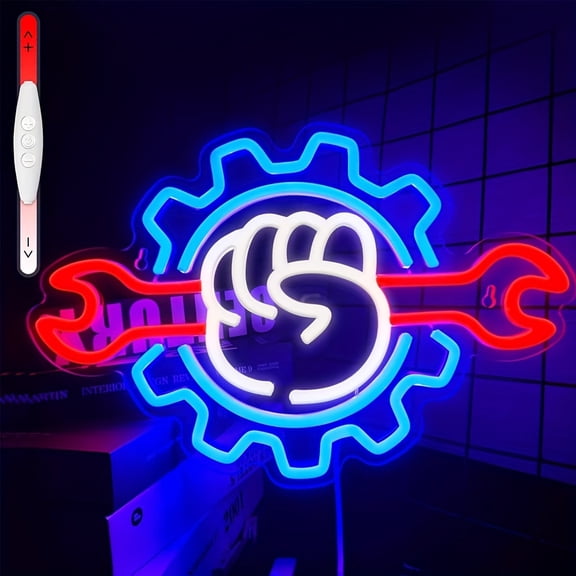 Wrench LED Neon Sign - Bright Wall Light for Garage, Man Cave, Auto Shop, Bedroom Party Decor Gift, Wall Hanging, USB Powered, Plastic, Switch Control, Multipurpose, Without Battery