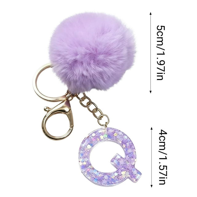 Oefntac Keychain Pendant 26 Letter Purple Velvet Ball Keychain Backpack Small Charm Personalized Holiday Gift Luxury Soft Trendy Initials