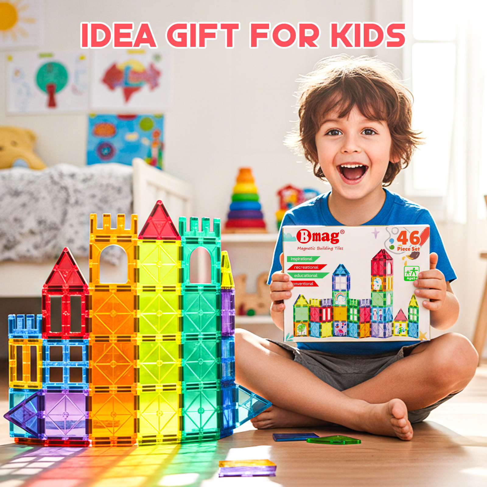 BMAG Magnetic Tiles Set with Markers and Stickers, 40 Pieces photo 3