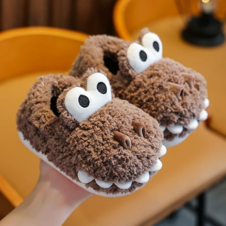 

HAXMNOU Children Cotton Slippers Boys Girls Cute Cartoon Hair Slippers Home Warm For Kidss Cotton Shoes Winter Coffee