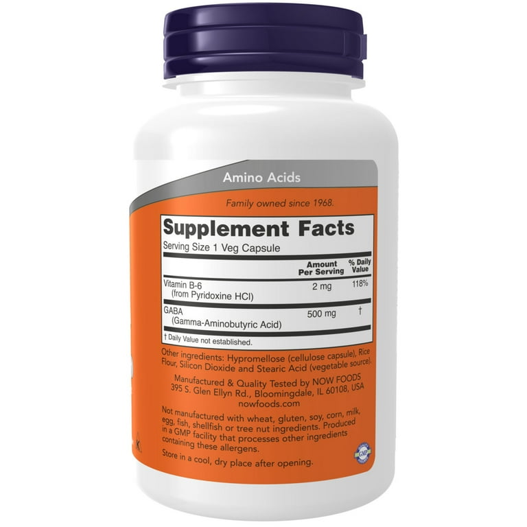 NOW Supplements, GABA 500mg with Vitamin B-6, Neurotransmitter