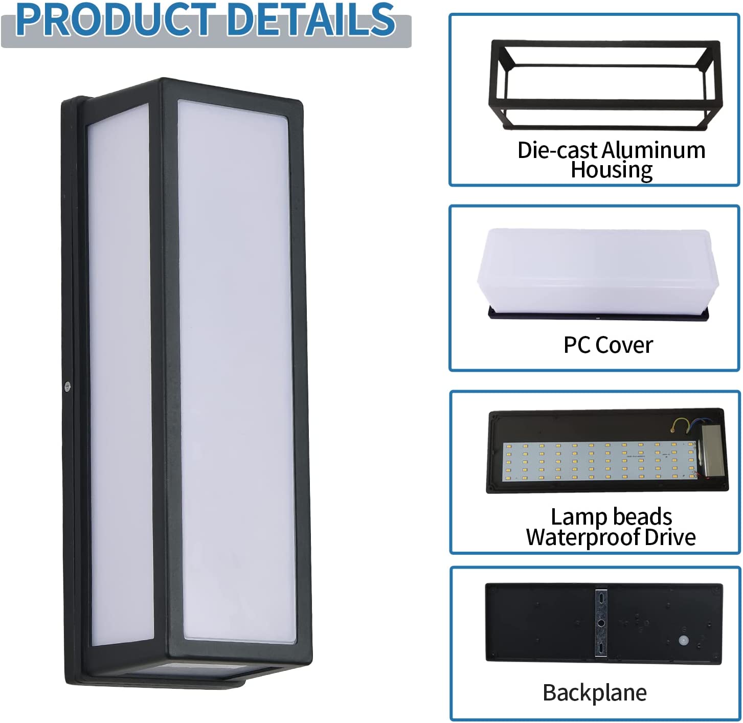 Briignite 50W White LED Outdoor Wall Mount, Modern Porch and Patio Wall Light for Dining Room, Suitable for Garage, Yard,Patio,Use Batteries(Not Included)