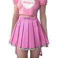 thumbnail image 2 of Littleforbig Women's A-Line Pleated Faux Leather Flared Casual Lace Trim Mini Skirts - Troublemaker Pink Medium, 2 of 7