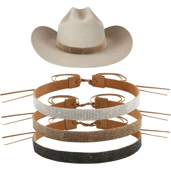 3pcs 3 colors Velvet Adjustable Hat Band with Rhinestone for Cowboy Hat Bend Brim Fedora Hat Straw Hat Decoration Mixed color 1240x21x4mm 1pc/color