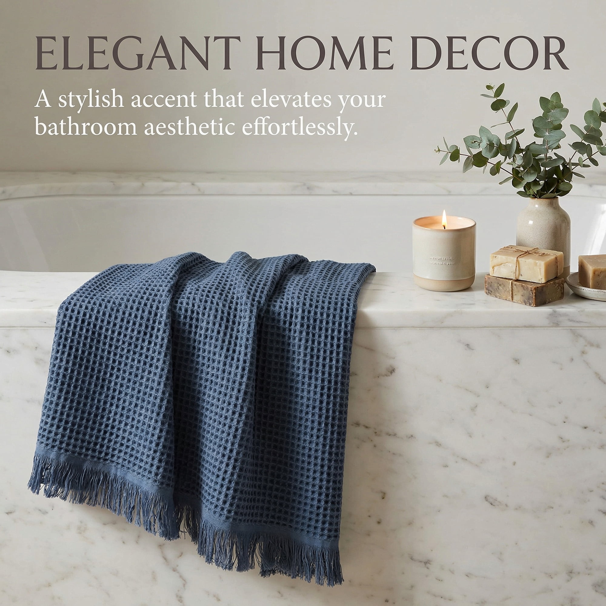 Unique Bargains Highly Absorbent Waffle Bath Towel 2 Pack Navy Blue/Blue 71"x35"