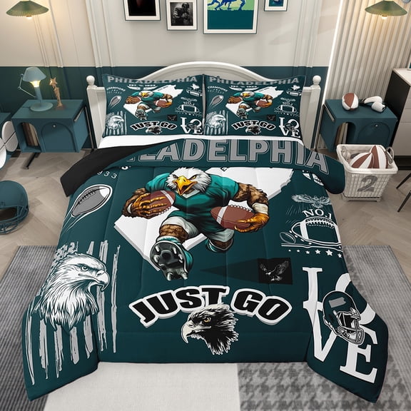 Manfei American Rugby Game Bedding Comforter Set,Football Sport Gamer Twin Comforter Sets,Kids Ball Lover Bedding Set For Boys Teens,Green White Home Decor Reversible,2pcs