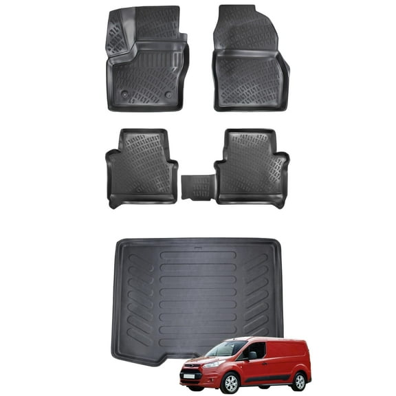 Car Floor Mats   Cargo Liner (Full SET) Compatible for Ford Transit Connect 2014-2021 Waterproof | All Weather