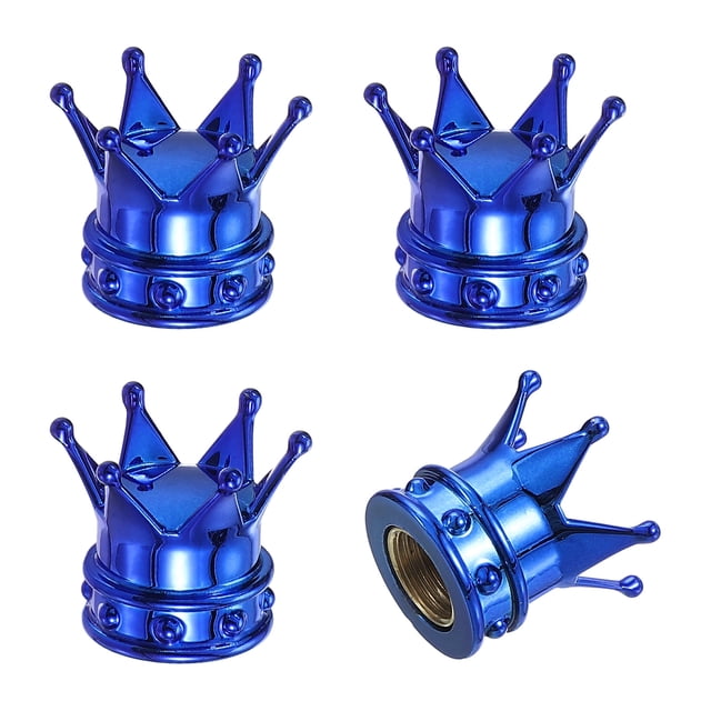 Tapas de válvula de neumático Uxcell Crown, 4 piezas de tapas de válvula de neumático para vehículos, cubiertas de aire para neumáticos de automóvil, azul
