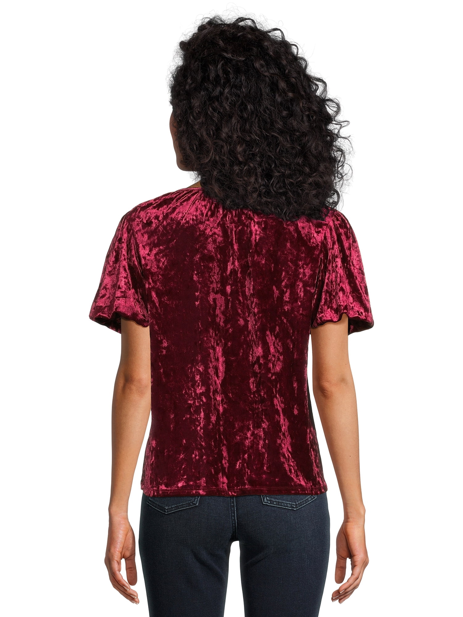 Time and Tru Women's Crushed Velvet Top with Short Sleeves, Sizes XS-XXXL