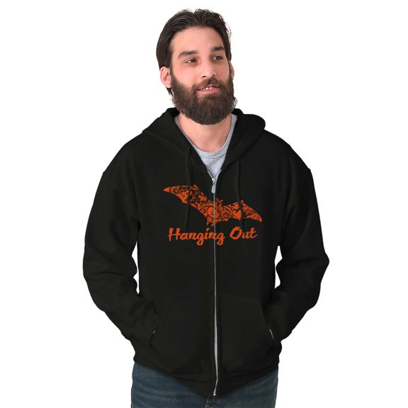 Haunted Halloween Bat Hanging Out Unisex Fleece Graphic Zip Up Hoodie Brisco Brands 2X