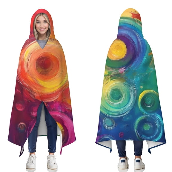 Wearable Blanket,Colorful Tie Dye Circular Spiral Pattern Hooded Wearable Flannel Blanket for Adults & Teens,Winter Poncho Shawl Wrap Cape Cozy Anti-Pill,50"x60"
