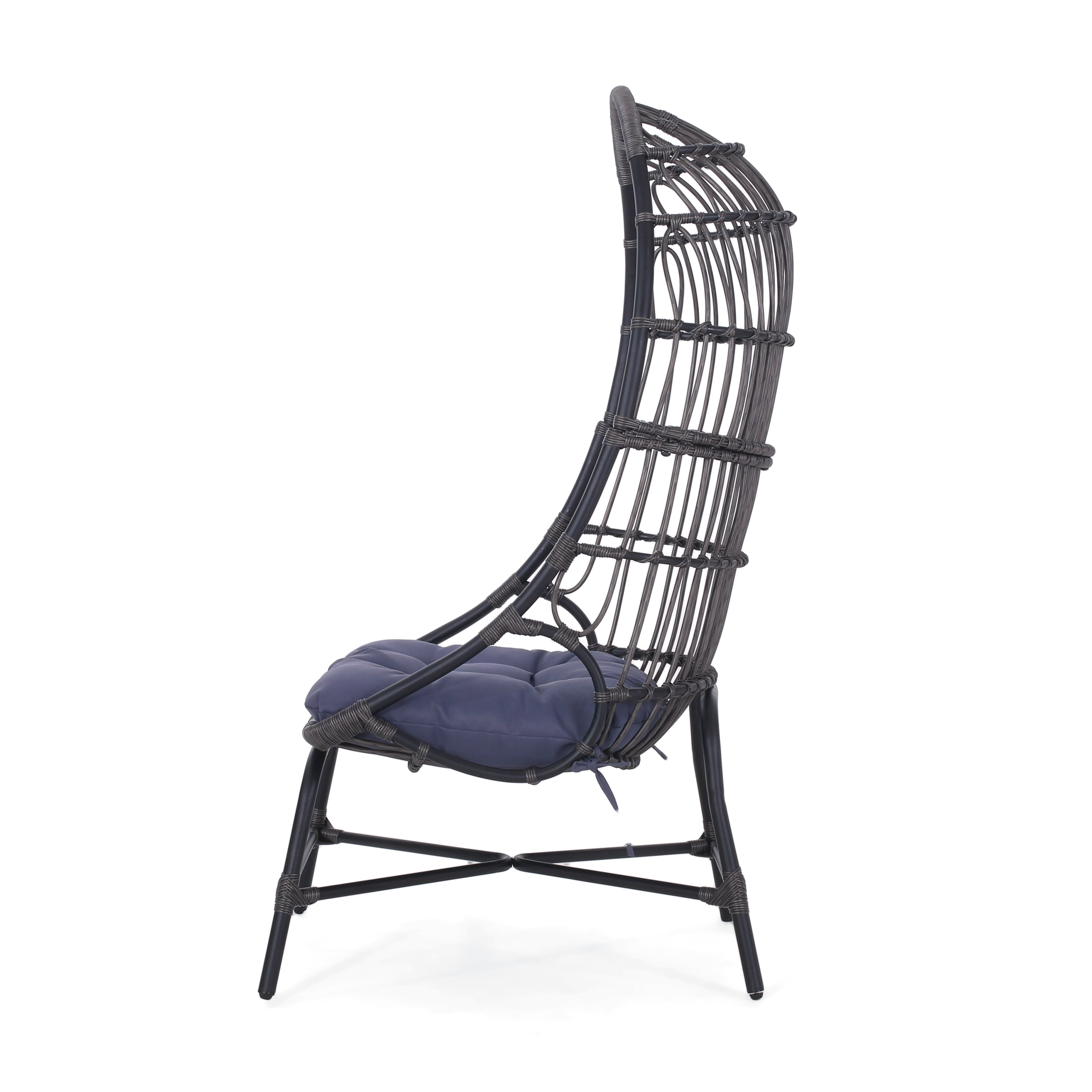 Outdoor Cocoon Shaped Leisure Chair, Wicker Weave Enclosed Single Seat for Patio Garden, Gray