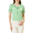 thumbnail image 1 of Allegra K Women's Tie Neck Ruffle Neck Blouse Puff Sleeve Ruffle Cuff Solid Tops XS Light Green, 1 of 5
