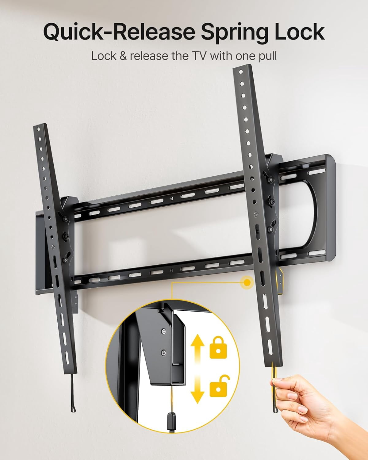 monTEK Heavy Duty Tilting TV Wall Mount for 60–120" TVs – 10° Tool-Free Tilt, Low Profile 3.1" Slim Bracket, Supports Up to 300 lb, Fits 16"/18"/24" Studs, Max VESA 900x600